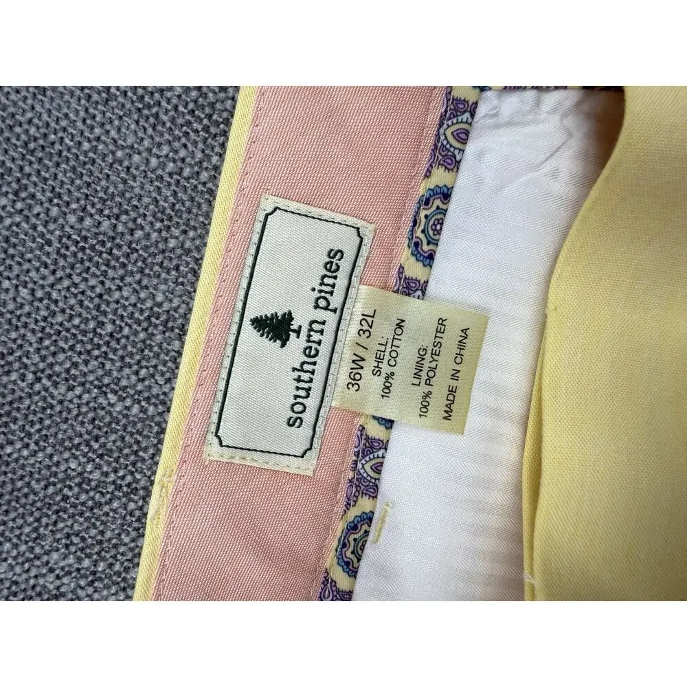 Southern Pines Golf Pants Men’s 36x32 Yellow Flat Front Cotton NWT Modern Fit